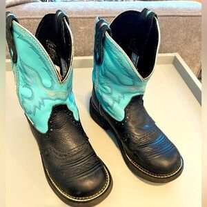 JUSTIN GYPSY COWBOY WESTERN BOOTS TURQUOISE /BLACK LEATHER SIZE 8 JUST BROKEN IN